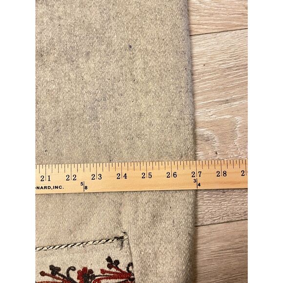 Vintage Embroidered Wool Duster Coat Beige Boho Folk Art Longline Handmade - Picture 9 of 14